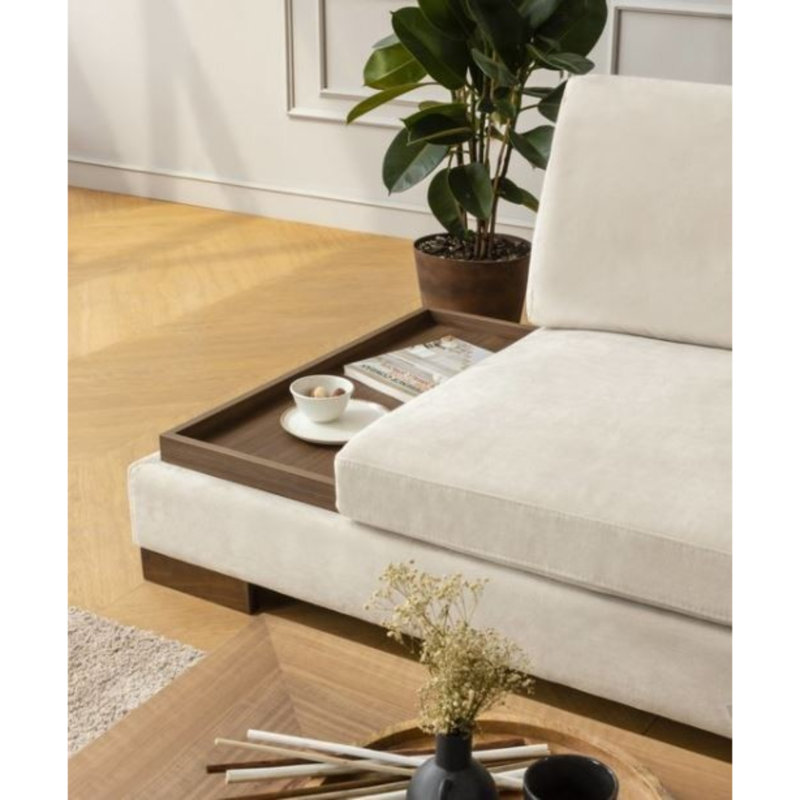 Élégant canapé d'angle avec repose-pieds, beige uni, 123,2 po x 76,0 po x 31,5 po | Structure en bois de hêtre et en carton, tissu 100% polyester | Coussins en mousse souple et en silicone, 2 coussins inclus, parfaits pour les salons de style scandinave et hôtelier