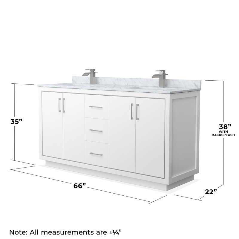 Icon 72" Double Bathroom Vanity Set, Brushed Nickel, White, 66"