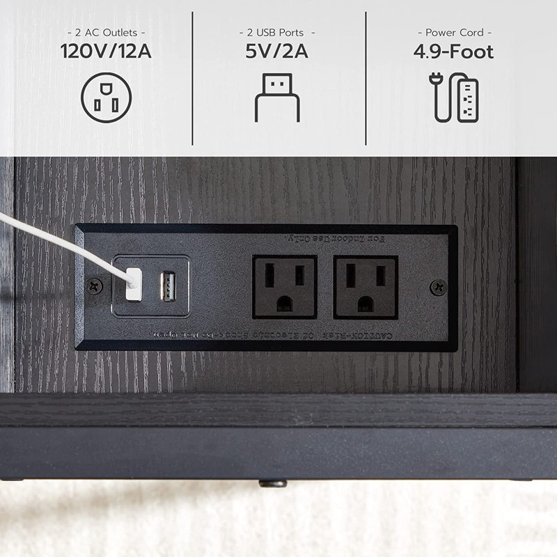 Mychele 25.2" Tall End Table with Storage and Charging Station, Black