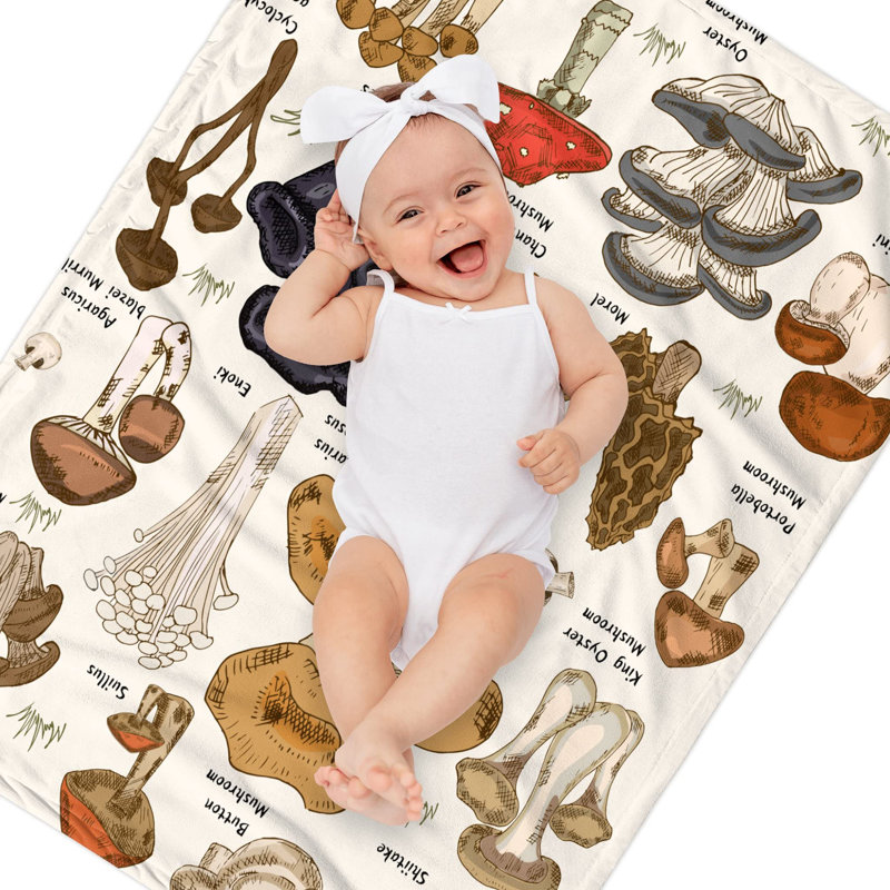 Couverture doudou en flanelle douce pour canapé-lit, Champignon blanc