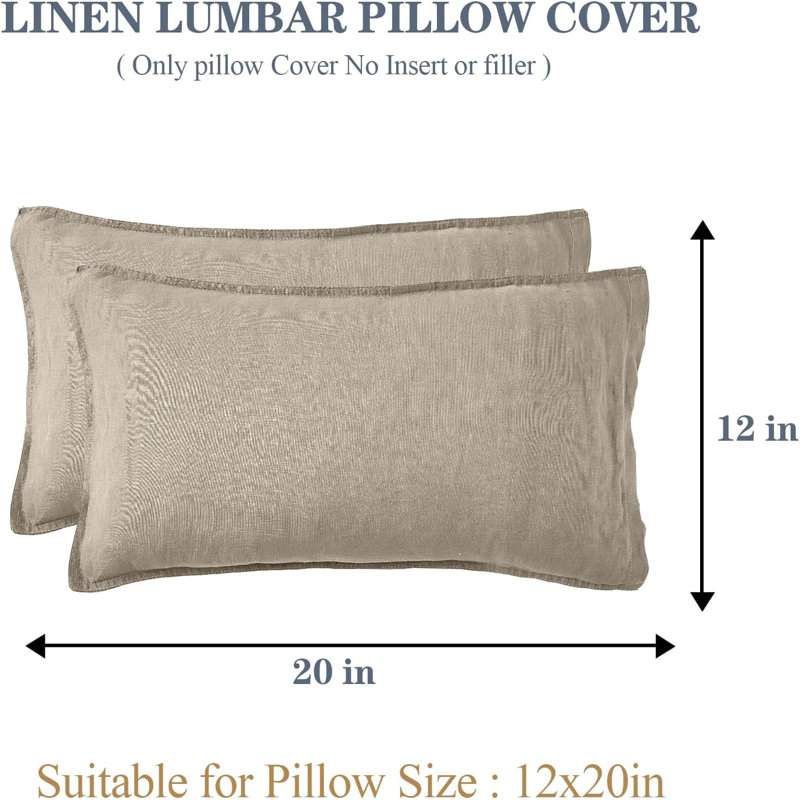 Housse de coussin lombaire 100% lin 12 X 20 pouces, ensemble de 2 coussins décoratifs rectangulaires, Lin