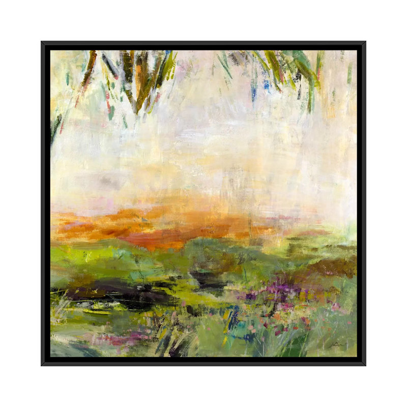 «Meadow Sunset» par Julian Spencer, impression sur toile tendue, H 18 po x l 18 po x P 1,5 po, Toile encadrée noire