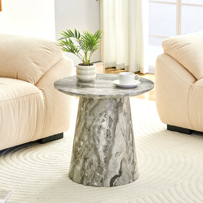 Grey Textured Medium Density Fiberboard Circular Coffee Table - Diameter 19.6 Inches, Height 18.8 Inches Grey Textured Veneer, Delicate Texture, Flexible Adaptation To Circular Tabletop.
