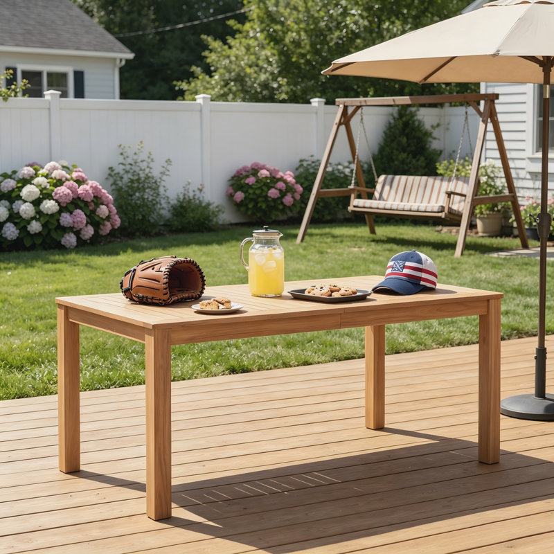 Table de salle à manger en bois d'acacia naturel, table d'extérieur rectangulaire pour la cour, la piscine et le jardin