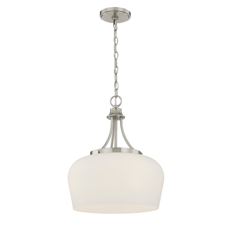 Luminaire suspendu en forme de dôme unique à 3 lumières Breena, Nickel satiné, Blanc
