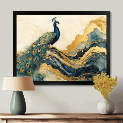 Or émeraude dorée et paysage de paon - Art mural paon
