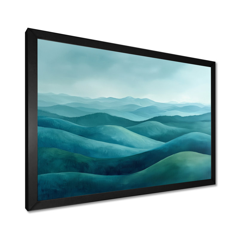 «Countryside Rolling Hills In The Mist II», art mural grand paysage, H 16 po x l 32 po, Avec cadre, Noir, noir, noir, noir