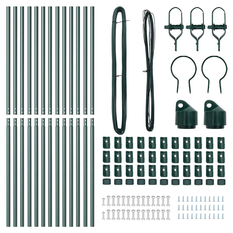 Poteau pour clôture vidaXL - 13 pièces - acier vert, H 31,5 po x l 1,3 po x P 1,3 po, Vert