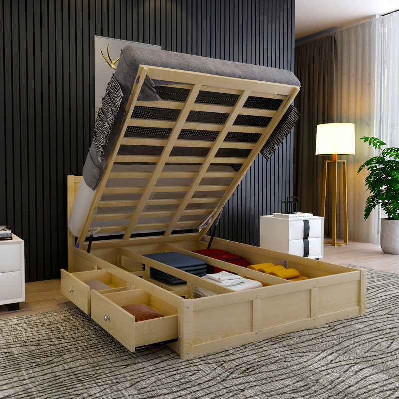 Lit plateforme en bois avec rangement dessous et 2 tiroirs Palumbo, Double