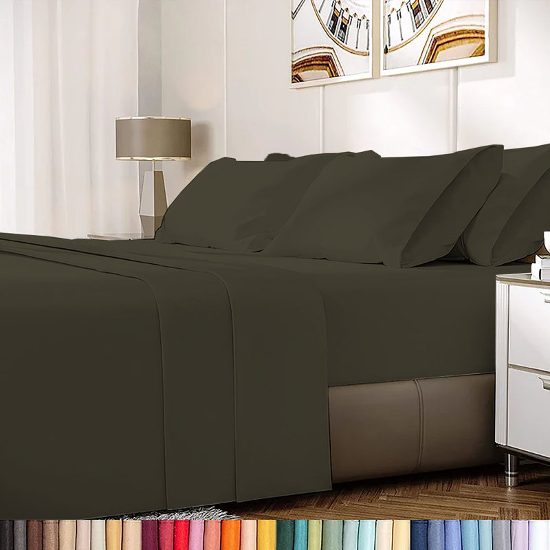 Ensemble de draps en rayonne de bambou 6 pièces , Ensemble de draps pour taille de lit très grand a, Olive foncé