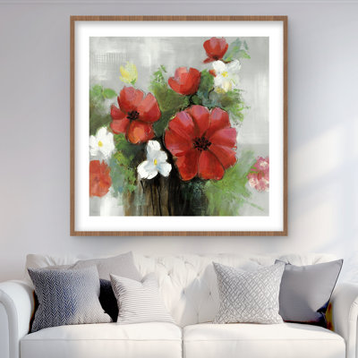Abstrait fleurs sauvages - rouge, impression encadrée moderne