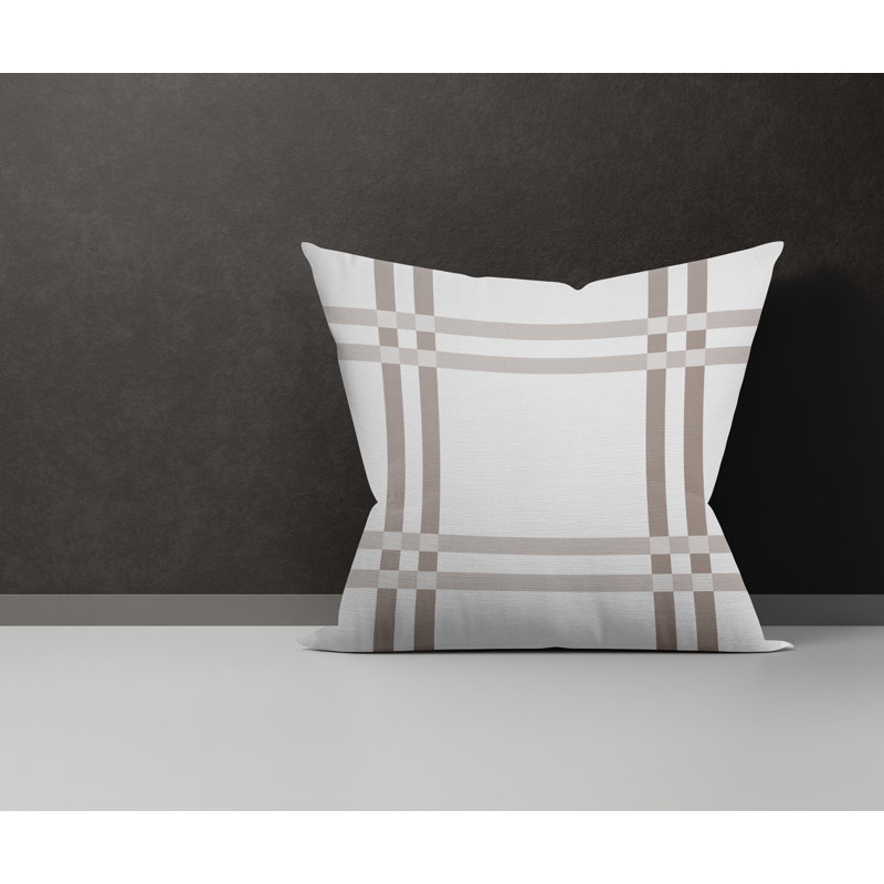 Plaid Cotton Reversible Throw Pillow, 15W" x 15H", Taupe