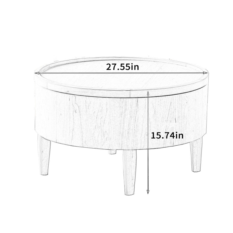 Table basse ronde moderne avec design rotatif, H 15,74 po x L 27,55 po x l 27,55 po