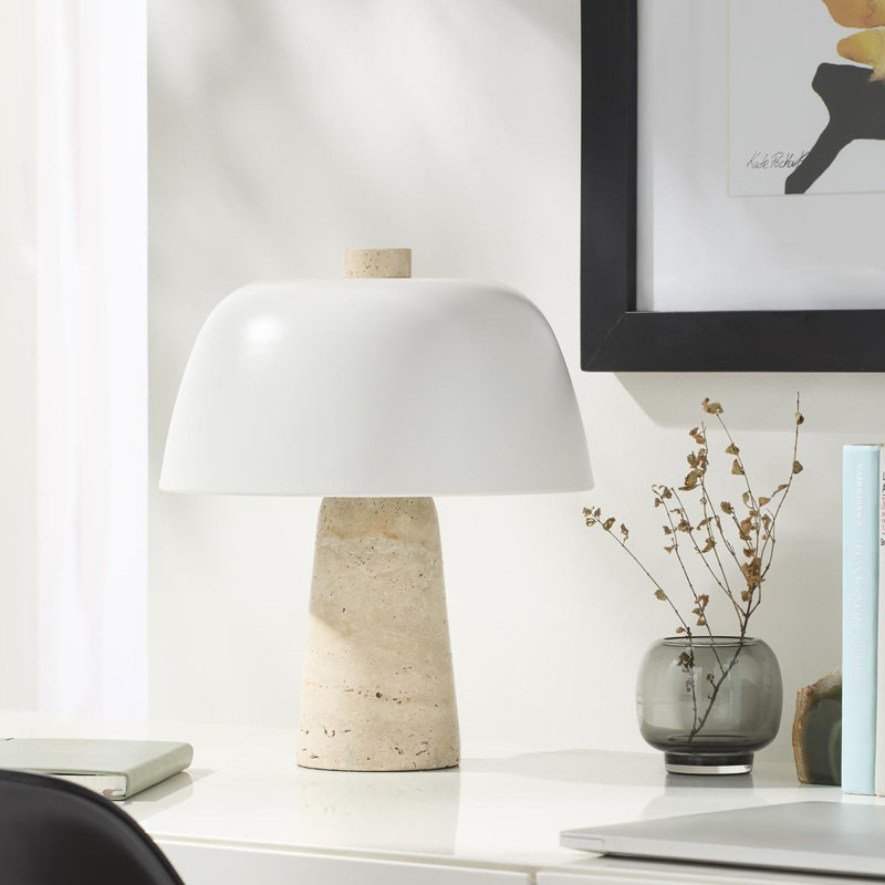 Zori Stone Dimmable Table Lamp, 13.1" H x 11.4" W x 11.4" D, White