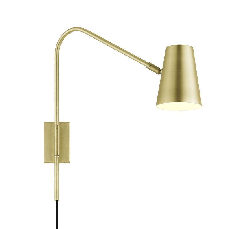 Satin Brass Adjustable Arm Wall Sconce with Metal Shade
