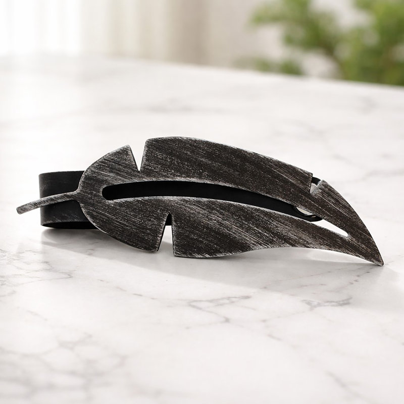 Plume Magnetic Metal Feather Curtain Tieback, Black Silver