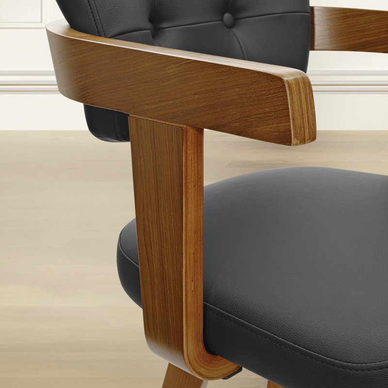 29.9" Mid‑Century Modern Swivel Upholstered Bar Stools Solid Wood Frame with Armrests (Set Of 2), Black