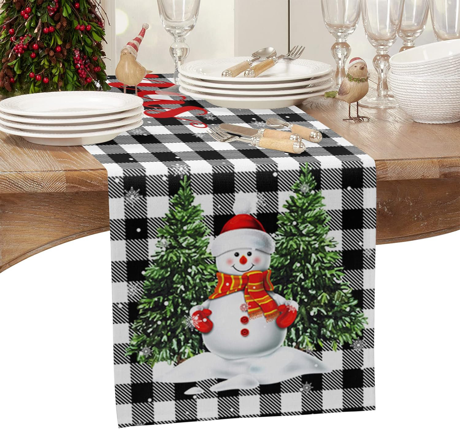 Christmas Kitchen Towels Set of 2,Black Buffalo Plaid Xmas Tree Dish Black  1