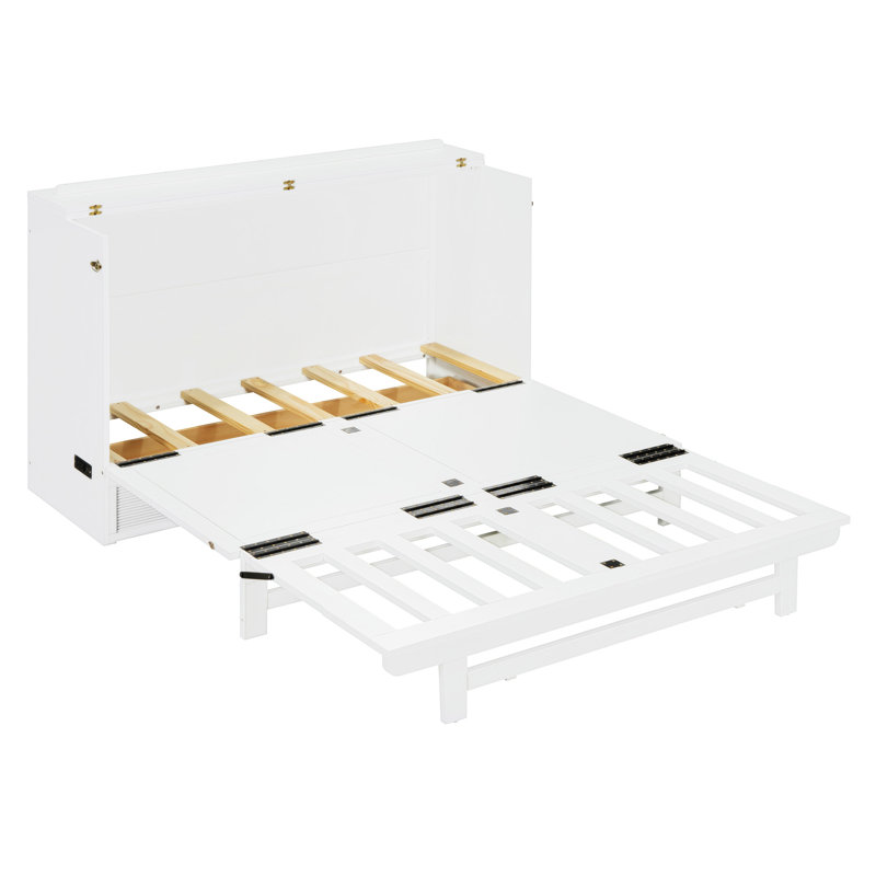 Murphy Bed With Large Drawer, White, Queen