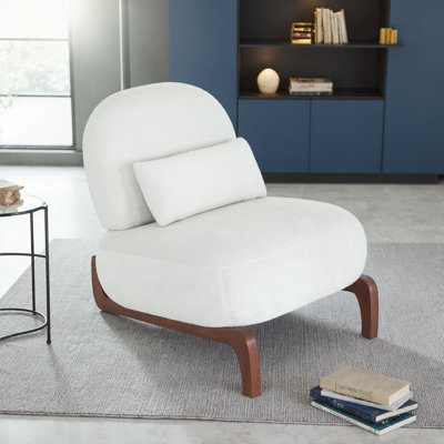 Chaise d'appoint en velours avec pieds en bois massif et coussin moelleux, fauteuil de lecture sans accoudoirs