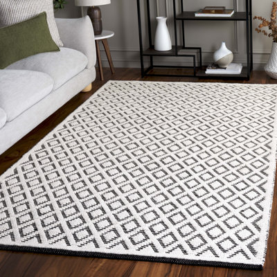 Tapis ivoire / noir en laine tissé à la main Matamoros