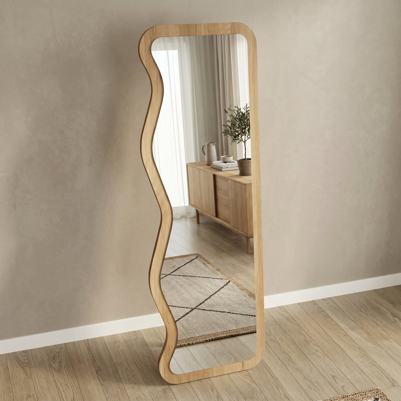 Unique Freestanding Curved Full Length Mirror, Natural