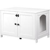 Litter Box Enclosure, Cat Litter Box Furniture with Removable Divider, Large Hidden Litter Box Furniture, Wooden Cat House, End Side Table, 31" L x 17.5" W x 19.7" H, White