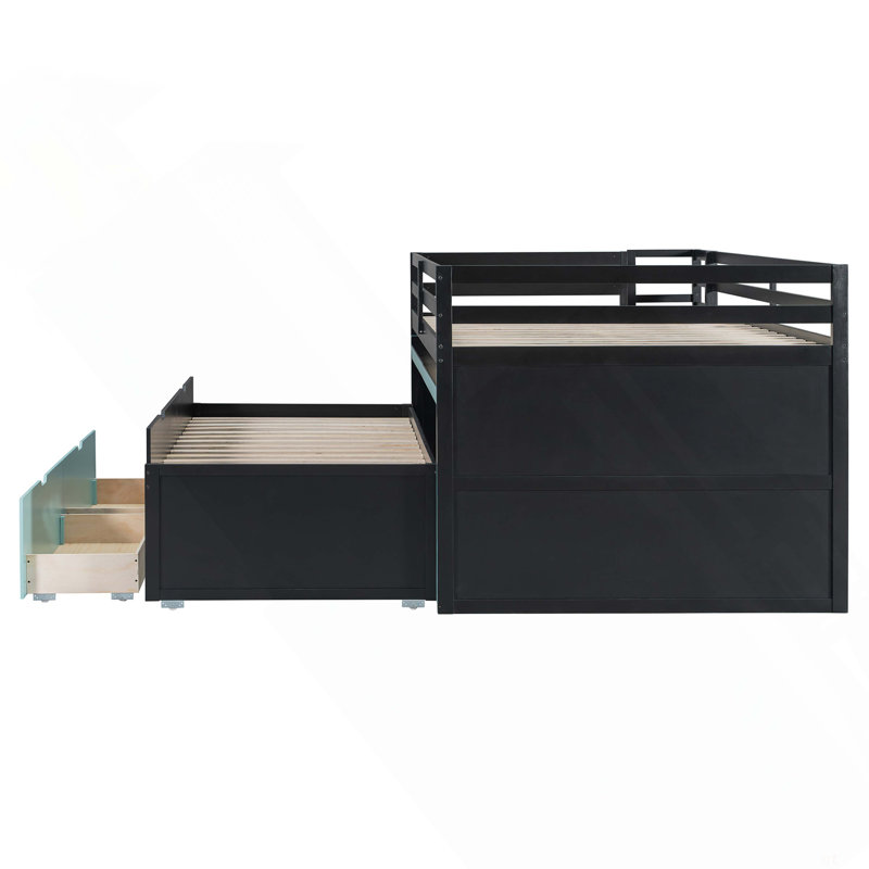 Lit mezzanine avec bureau coulissant et lit gigogne simple, lit superposé multifonctionnel avec 2 tiroirs de rangement et marches de rangement, jeu de lit et station de travail peu encombrants