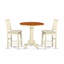 L'ensemble de salle à manger à hauteur de comptoir 3 pièces comprend une table de salle à manger ronde avec piédestal et 2 chaises rembourrées en tissu de lin, babeurre et cerise-336933029-336933026-336933025