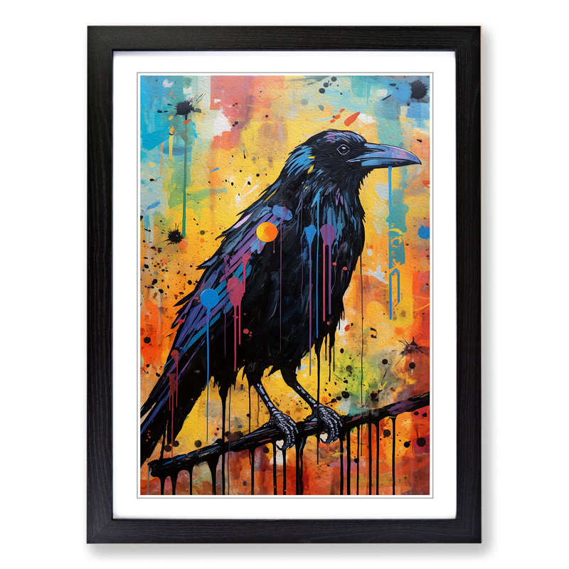 Crow Expressionism - Single Picture Frame Print on Wood, Black, 64cm H x 46cm W x 2cm D
