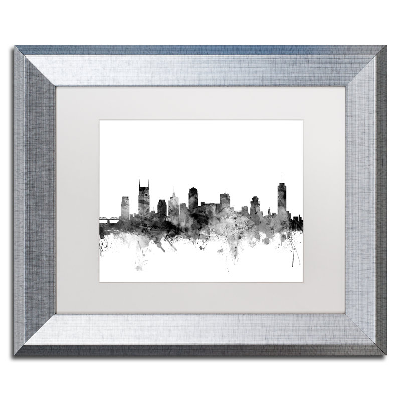 « nashville tn horizon b&w », impression encadrée, H 11 po x l 14 po x P 0,5 po, Blanc, Cadre noir