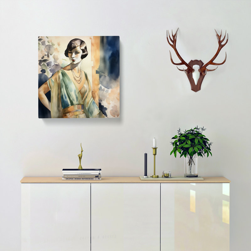 Art Deco Woman Watercolour - Wrapped Canvas, 50cm H x 50cm W x 3cm D