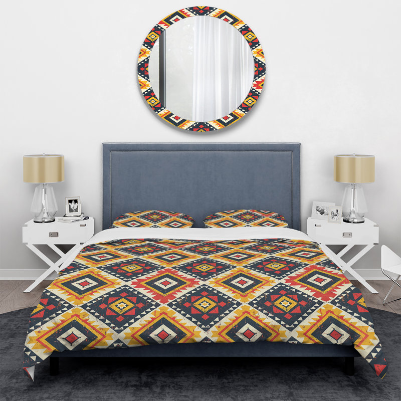 Ensemble de housse de couette Red Aztec Tiles II - Tiles, Housse de couette simple et deux taies décorative