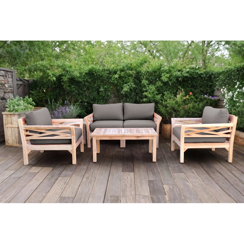 Ensemble de conversation d'extérieur en teck pour 4 personnes avec coussins Monterey, 4 Pcs:  Loveseat,Chair,Cushion,Table