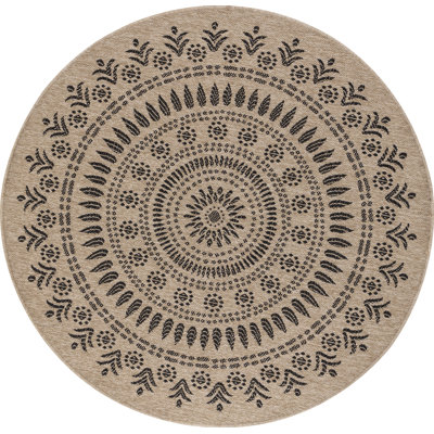 Argenis RoundBoho Jute-Look Beige Black Area Rug