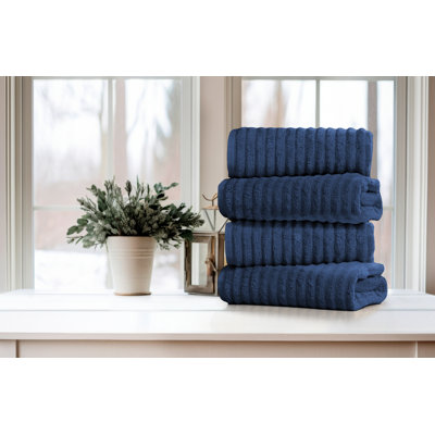 Bibb Home 4 Pack Ribbed Egyptian Cotton Bath Towel Set