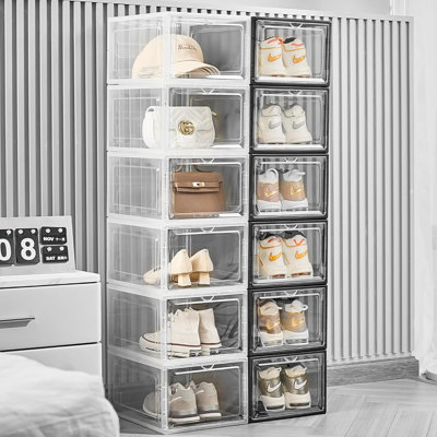 12-Pack Clear Stackable Shoe Storage Boxes With Magnetic Door, Thick Sturdy Plastic Shoe Organizer For Sneakers And Footwear