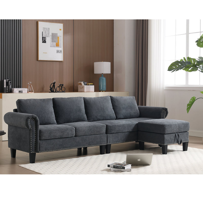 Canapé modulaire moderne avec rangement, gris, revêtement, base en bois massif et rangement pour canapé à dossier - gris