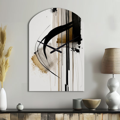 Grande horloge murale noire en noir, blanc et or Expression I