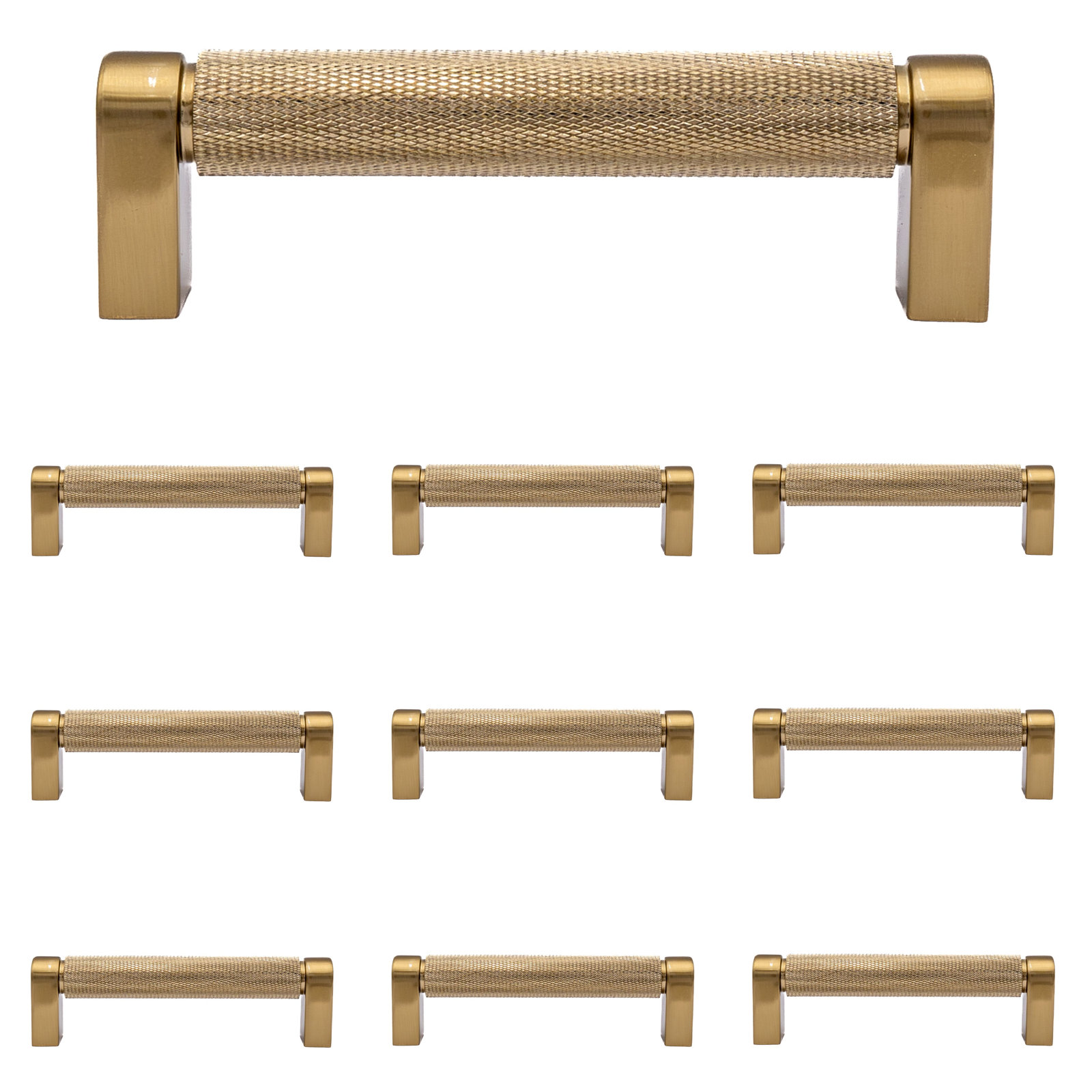 Kent Knurled Cabinet Bar Pull, Satin Brass, 4"