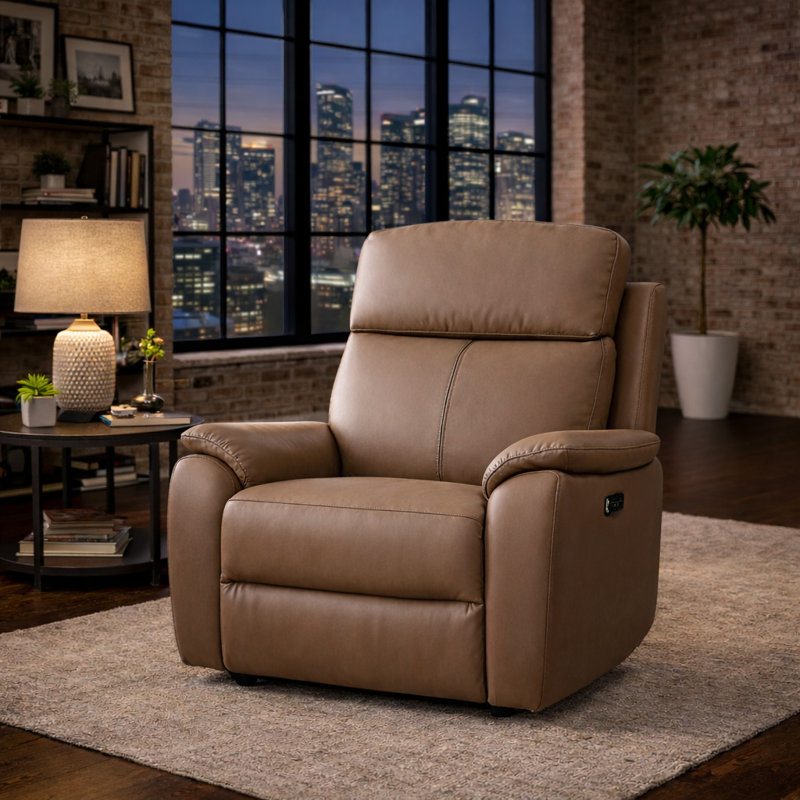 Windsor Powerglide Power Recliner Real Leather Sofa With USB Charging, Tan, 1
