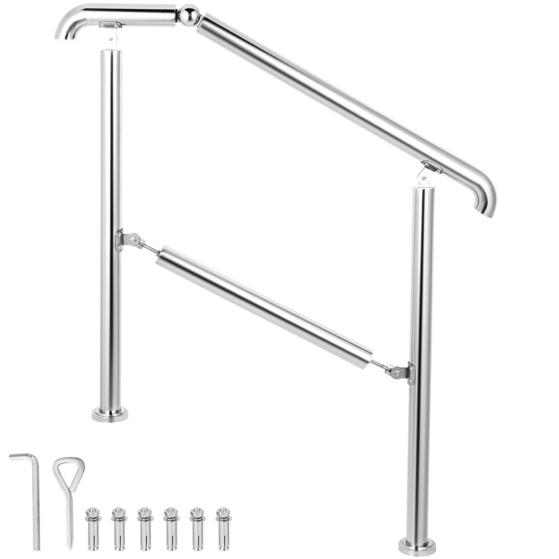 Adjustable Stainless Steel Handrail for 2-3 Steps, Silver Finish