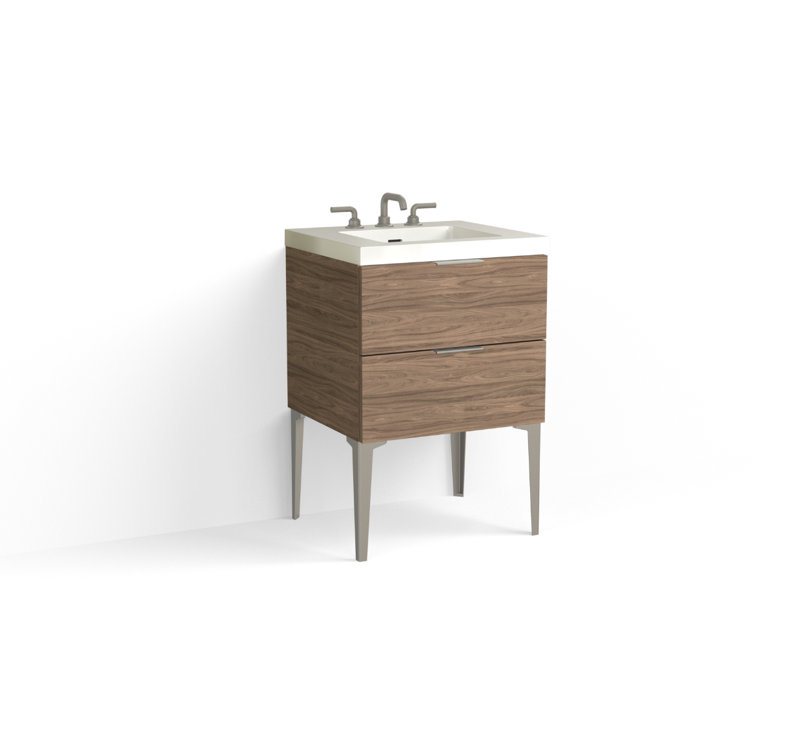 Avila 24" W Freestanding Single Bathroom Vanity with Dean Leg, Matte White/8" Widespread, Satin Brass, Nocino