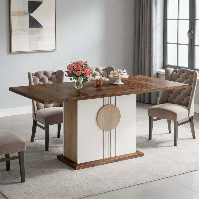 55" Rectangular Farmhouse Dining Table – Wooden Kitchen Table For 4-6, White
