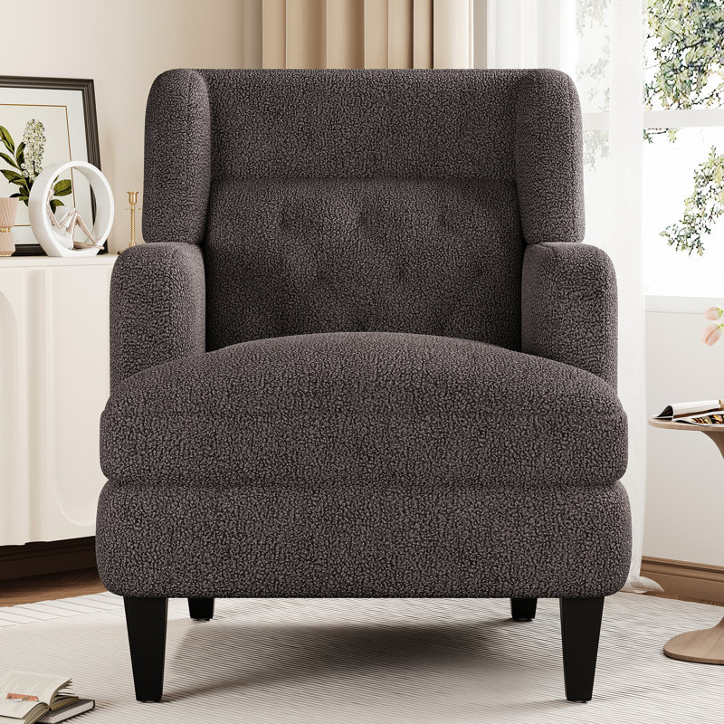 Chaise rembourrée de salon et de chambre à coucher, style brun roux, revêtement de qualité, conception ergonomique, coussin d'assise confortable, polaire douce, dossier, structure en bouleau