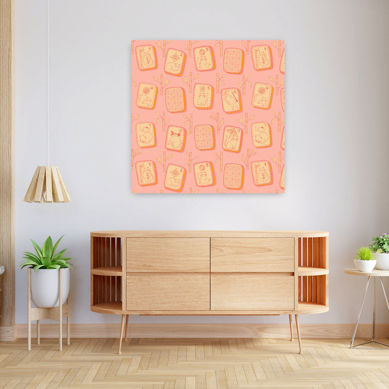 Cute Cats Mahjong Pattern Playful Whimsical Contemporary Bamboo Cat Wall Art Print, 91.44cm H x 91.44cm W