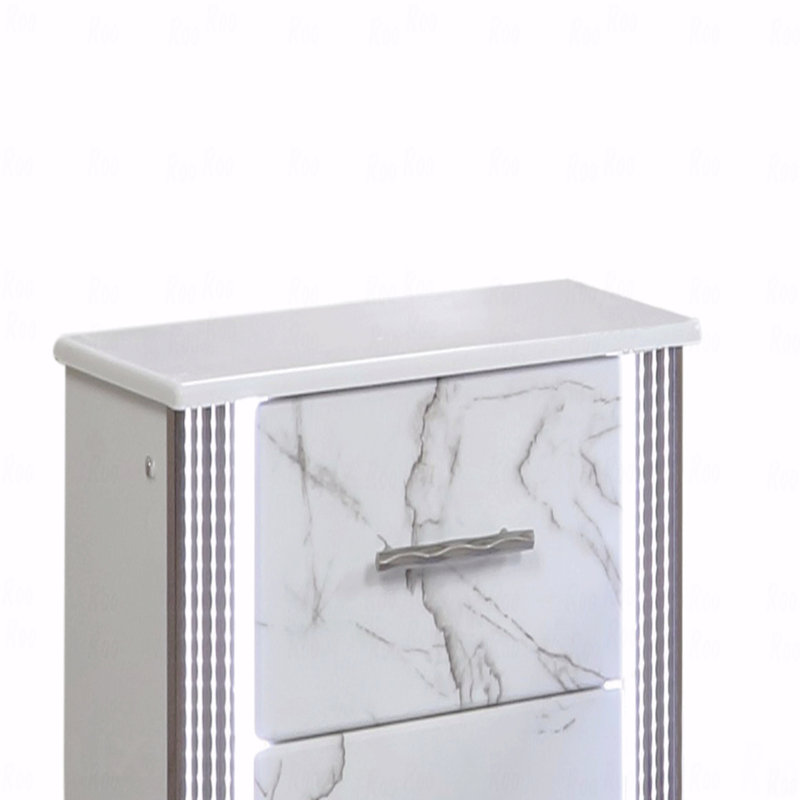 Table de chevet - Façades de tiroirs d'inspiration marbre, éclairage latéral à DEL et garniture métallique pour un rangement de chevet glamour et pratique