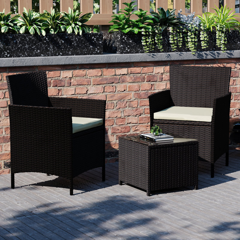 Ferrie Rattan 2 - Person Seating Group with Cushions, Brown