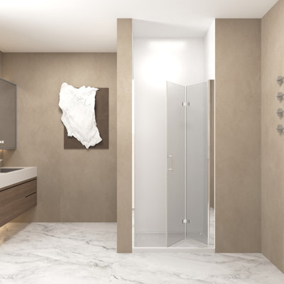 37 - Porte de douche 36 po x 72 po avec verre trempé de 1/4 po de 6 mm, charnière unique et structure peu encombrante de 36 po x 72 po avec film en aluminium, conception facile à assembler