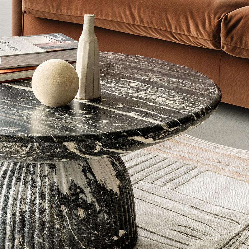 Table basse simple Tithi, H 13,8 po x l 31,5 po x P 31,5 po, Faux-marbre gris